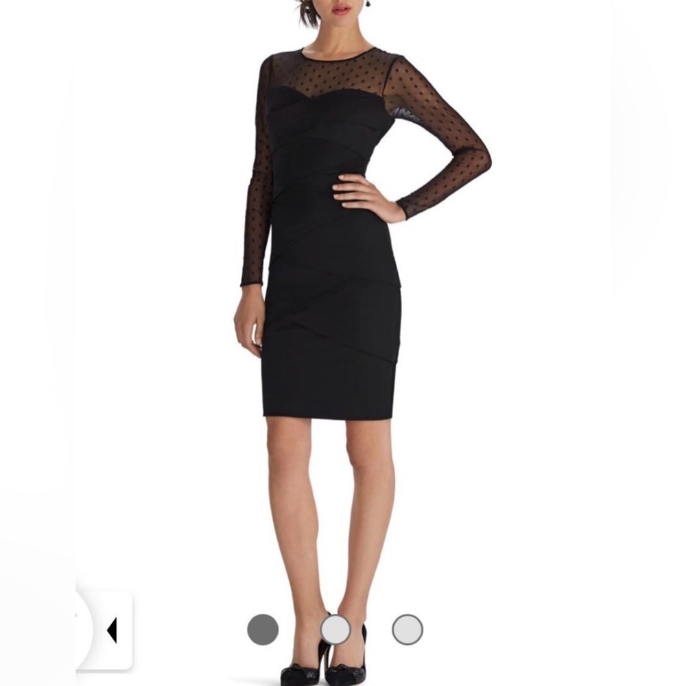 White House Black Market Illusion Neck/Sleeve Black Sheath Dress Womens Sz 8